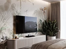 moderný interiér spálne s televíziou moderný interiér spálne s televíziou