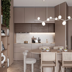 návrh luxusného interiéru béžovej kuchyne