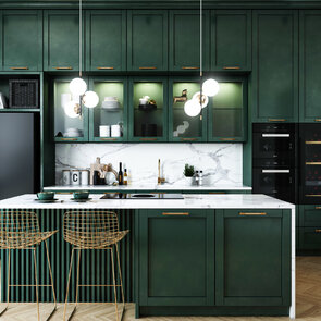 návrh modernej smaragdovej kuchyne