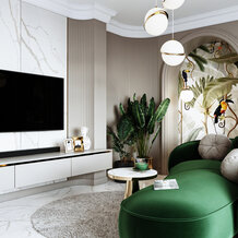 Smaragdová pohovka v luxusnom interiéri